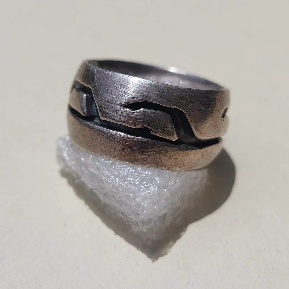 Vintage Sterling Silver 925 Wide Cutout Band Ring Size 8.25 Silver Overlay
